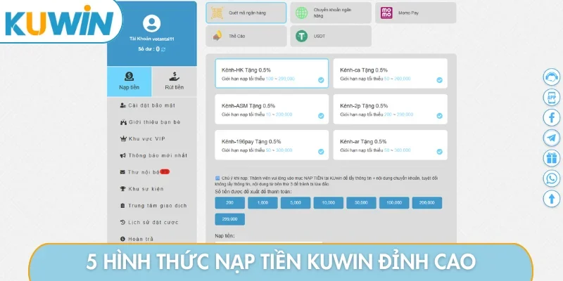5 hình thức nạp tiền KUWIN đỉnh cao